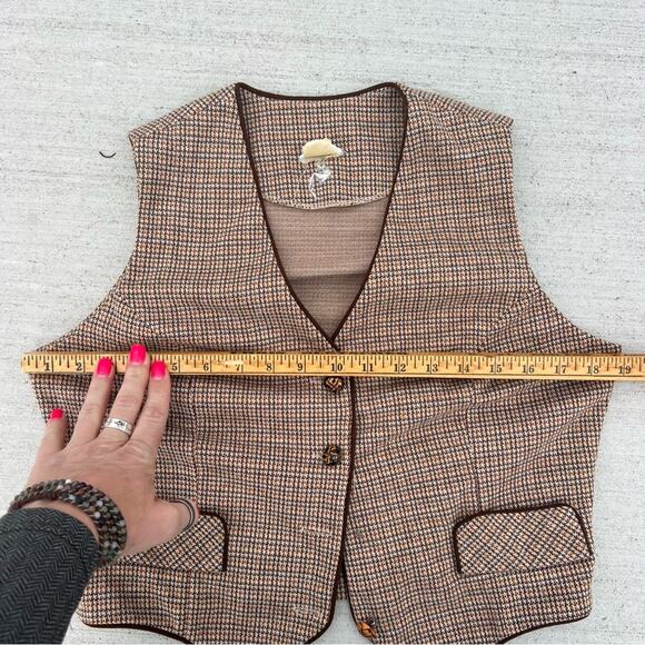 Vintage 60s Douglas Make Brown Tweed Houndstooth Vest Small? - Picture 8 of 11